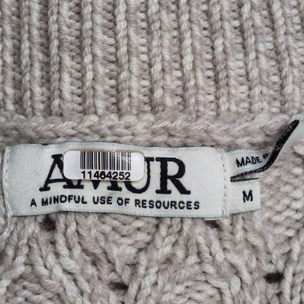 AMUR Ulla Sweater Oatmeal Fringe Cable Knit Crew Neck Long Sleeve Merino Wool M - Picture 5 of 8